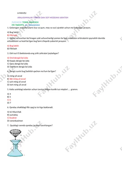 aralashmalar tarkibi dan sof moddani ajratish — DOCX