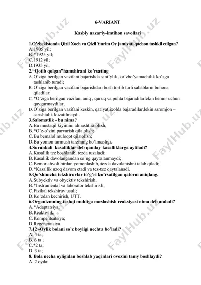 kasbiy nazariy-imtihon savollari — DOCX