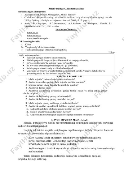 amaliy mashg’ot. auditorlik dalillar — DOCX