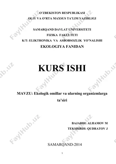ekologik omillar va ularning organizmlarga ta’siri — DOC