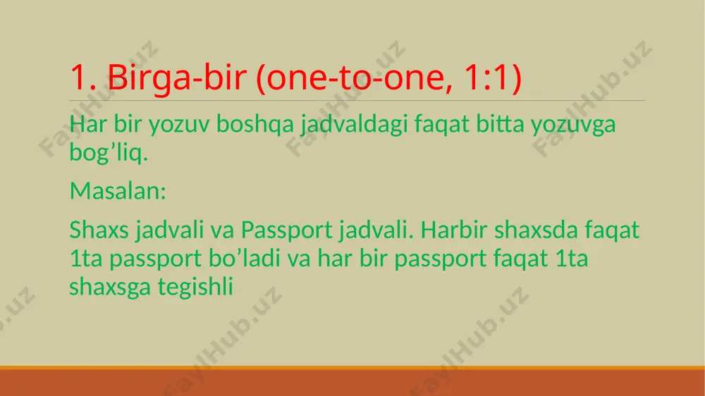 ma'lumotlar bazasi bog'liqlik turlari haqida slayd - Page 5