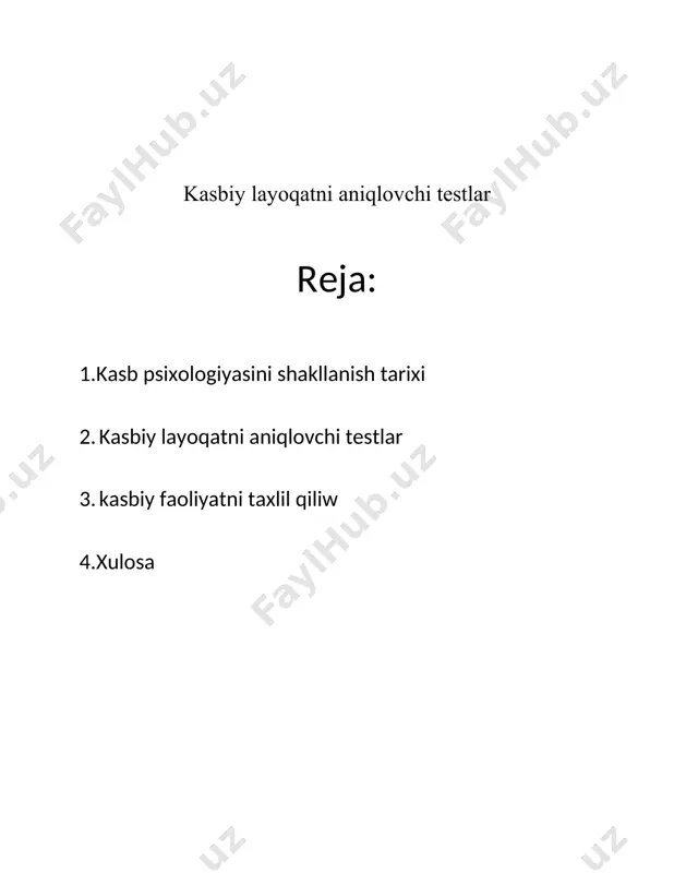ib qoldi. ammo bu muammolarni yechimini topishning imkoniyati yo‘q edi. o‘z navbatida bu kishilarda bir-birini psixologik qo‘llab-quvvatlash va bir-biriga ko‘maklashish ehtiyojini yuzaga keltiradi. shunisi ahamiyatliki, psixologiyaning hech bir yo‘nalishi bu muammolar bilan shug‘ullanmaydi, bu esa o‘z navbatida mazkur muammolarni o‘rganish uchun yangi bir sohaga, ya‘ni kasb psixologiyasining shakllanishiga olib keladi. 2. bozor iqtisodiyotiga o‘tish va undagi o‘zgarishlar, ya'ni dastlabki paytlarda iqtisodiy vaziyatlar bir maromda kechayotgan edi. bozor iqtisodiyoti sharoitida yuqori malakali kasbiy jihatidan yetuk raqobatbardosh ishchilarga zaruriyat sezilmoqda. bu esa kasb tanlash, kasbiy layoqatni aniqlash, kadrlar faoliyatini baholash va attestasiyadan o‘tkazish, kasbiy rivojlanish yo‘llarini belgilash, ishchilar malakasini oshirish va qayta tayyorlash masalalariga e‘tiborni qaratish lozimligini anglatadi. shuning natijasida korxona va tashkilotlarda ishchilar uchun rivojlanish bo‘limlari paydo bo‘ladi. psixologiya fani doirasida shaxsning kasb bilan hamkorligi yuzasidan ko‘p tomonlama tadqiqotlar olib boriladi. asosan bu muammolar mehnat psixologiyasi, pedagogik psixologiya va yosh davrlar psixologiyasi fanlari tomonidan o‘rganilgan. bu muammolar yechimining metodologik jihatdan asoslanishipsixologiya …