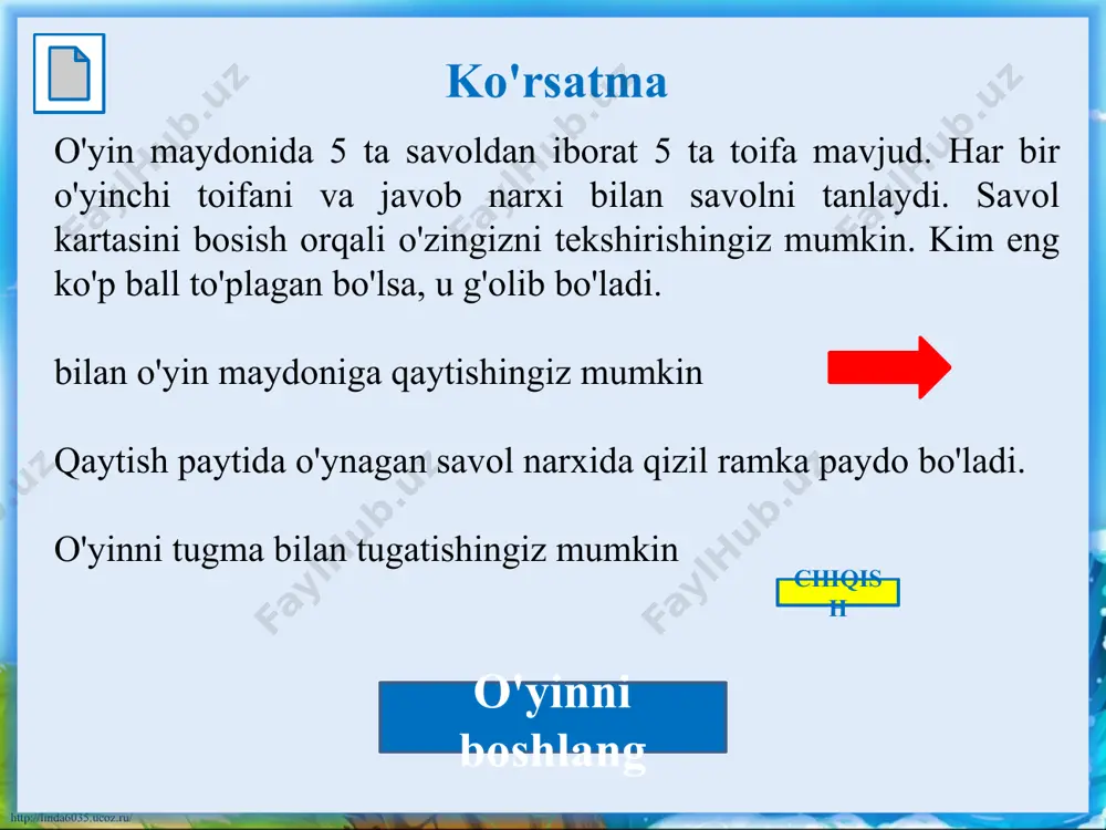 tsar saltan haqidagi ertak ..." 10 ikki saltanning xotinining nechta hasadgo'y opa-singillari bor edi ? http://linda6035.ucoz.ru/ tsar saltan haqidagi ertak ..." 20 opa to'quvchining podshoh saltanning yosh xotiniga aloqasi qanday ? http://linda6035.ucoz.ru/ tsar saltan haqidagi ertak ..." o'ttiz shahzoda guidon qanday unvonga ega edi ? http://linda6035.ucoz.ru/ tsar saltan haqidagi ertak ..." 40 saltanovich gidonning otasining ismi nima ? http://linda6035.ucoz.ru/ tsar saltan haqidagi ertak ..." 50 bitta arshin saltanning o'g'li qancha bo'yli tug'ilgan guidon ? http://linda6035.ucoz.ru/ oltin xo'roz 10 sage dadonga oltin kokerelni http://linda6035.ucoz.ru/ oltin xo'roz 20 trikotaj igna ustida dadonga oltin kokerelni qaerga ekish http://linda6035.ucoz.ru/ oltin xo'roz o'ttiz ikki dadonning nechta o'g'li bor edi ? http://linda6035.ucoz.ru/ oltin xo'roz 40 etti kun shamaxon malikasi va shoh dadon necha kun ziyofat qilishgan ? http://linda6035.ucoz.ru/ oltin xo'roz 50 bir donishmand munajjimning qirol dadonga qancha iltimoslari bor edi ? http://linda6035.ucoz.ru/ ruhoniy va uning ishchisi balda haqidagi ertak " 10 peshonaga uch marta bosish uchun …