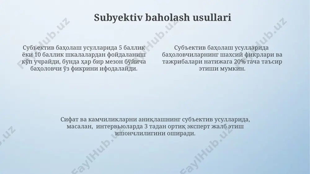 eradi, natijada taqdimot sifati oshadi. ishonchli taqdimotni baholash, 5 dan ortiq tinglovchilarga taqdimotning samaradorligini aniqlashga va kelajakdagi taqdimotlarni 20% ga yaxshilashga yordam beradi, bu esa vaqt va resurslarni tejashga olib keladi. samarali fikr-mulohazalar orqali olingan natijalar, taqdimotning aniqligi va tushunarliligini o'lchashga, auditoriya bilan muloqotni 15% ga yaxshilashga va taqdimotning umumiy ta'sirini kuchaytirishga yordam beradi. o'z-o'zini baholash o'z-o'zini baholash jarayonida kamida 20 daqiqa vaqt ajratish va kamchiliklarni aniqlashga, shuningdek, kelajakdagi taqdimotlarni yaxshilash bo'yicha aniq reja tuzishga e'tibor qaratish muhim. taqdimotdan so'ng darhol o'z-o'zini baholashni amalga oshirish, xotira yangi bo'lganligi sababli, kamchiliklar va yutuqlarni aniqroq eslab qolish imkonini beradi, bu esa 70% ga yaqin aniqlikni ta'minlaydi. o'z-o'zini baholashda 5 balldan iborat shkala yordamida 3 ta asosiy mezon – mazmun, taqdimot uslubi va auditoriya bilan aloqa bo'yicha baholash samarali bo'ladi. taqdimot oldidan tayyorgarlik репетициялар сонини 3-5 мартага етказинг, ҳар бир репетициядан кейин тақдимотингизнинг кучли ва кучсиз томонларини аниқланг ва уларни тузатинг. тақдимотингизнинг вақтини …