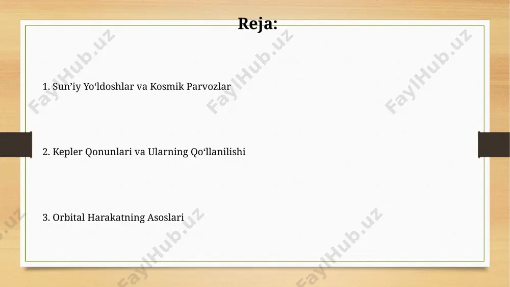 eng uzoq nuqtadir; masalan, geostasionar sun'iy yo'ldoshning apogeyasi taxminan 35 786 kilometrni tashkil etadi. keplerning ikkinchi qonuni periapsisda orbitaning tezligi apoapsisdagiga nisbatan ancha yuqori ekanligini ko'rsatadi; bu xususiyatni rossiya kosmik agentligi muvaffaqiyatli qo'llaydi. orbitaning ta'rifi mars sayyorasi atrofidagi orbitada harakatlanuvchi "curiosity" roverining orbitasi, marsning tortish kuchiga va dasturlashtirilgan traektoriyasiga bog'liq ravishda, o'zgaruvchan balandlik va tezlikka ega bo'lib, 100-400 km oralig'ida o'zgarib turadi. sun'iy yo'ldoshlar, masalan, 200 km balandlikdagi geostationar orbitada, yerning ekvator tekisligida 24 soat davomida bir marta aylanadi, bu esa ularning yer ustida doimiy pozitsiyasini ta'minlaydi. ekssentriklik hubble kosmik teleskopi kabi yer orbitasidagi sun'iy yo'ldoshlarning ekssentrikligi juda past bo'lishi mumkin, ya'ni 0.001 dan kamroq, bu ularning orbitasining deyarli aylana shaklida ekanligini bildiradi. bu ularning yerga nisbatan barqaror holatini ta'minlaydi. ekssentriklik 0 dan 1 gacha bo'lgan qiymatga ega bo'lib, 0 yerning deyarli aylana shaklidagi orbitasini, 1 esa parabolik yoki giperbolik orbitani ifodalaydi. masalan, quyosh atrofidagi yerning ekssentrikligi taxminan 0.0167. orbital …