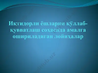 иқтидорли ёшларни қўллаб-қувватлаш соҳасида амалга ошириладиган лойиҳалар — PPTX