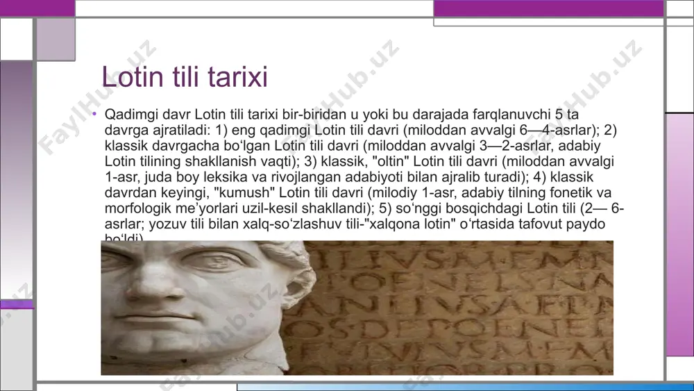 shu davrda xalqaro tibbiy atamashunoslik lotin tili asosiga koʻchadi. yirik italyan anatomi, ilmiy odam anatomiyasi bunyodkori andrey (andreas) vezaliy (1514-1564) anatomiya fani boʻyicha dars bergan va lotin tilida oʻzining «de humani corporis fabrica» - «inson tanasining tuzilishi» nomli klassik asarini yozgan. vezaliy lotincha anatomik atamashunoslikning takomillashishida «toʻgʻri» sof lotin tilining qayta tiklanishida sels asarlariga asoslanib koʻp xayrli, ibratli ishlarni amalga oshirgan. atoqli ingliz hakimi, qon aylanish tizimini kashf etgan uilyam garvey (1578-1657) oʻzining «exercitatio anatomica de motu cordis et sanguinis in animalibus» – «hayvonlarda yurak va qon harakati borasida anatomik tadqiqot» asarini lotin tilida yozgan. lotin tilida yevropa mamlakatlarining atoqli mutafakkirlari, faylasuflari, olimlari, hakimlari: f.bekon, t.moor, m.malpigi, t.gobbs, i.nyuton, r.dekart, g.v.leybnis, n.kopernik, k.linney va koʻplab boshqalar oʻz asarlarini yozib qoldirganlar. tibbiyotdagi roli rossiyada fanning dastlabki qadamlari lotin tilida bitilgan asarlarning tarjimasi bilan ham bogʻliq. rus ma'rifatchi olimi yepifanit slavineskiy, ma'lumotlariga qaraganda, andrey vezaliyning anatomiya haqidagi asarining qisqartirilgan variantini rossiyada eng …