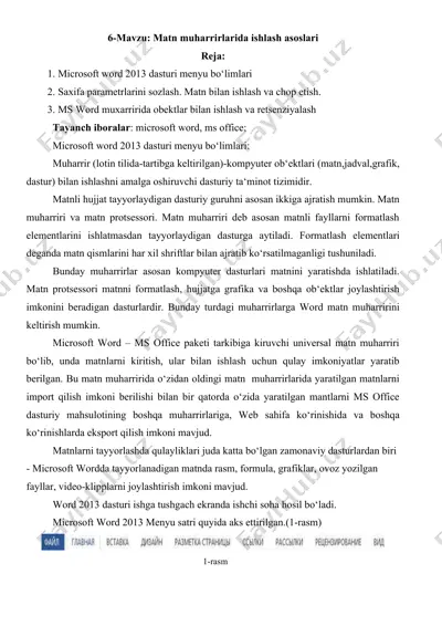 microsoft word 2013 dasturi menyu bo‘limlari — DOC