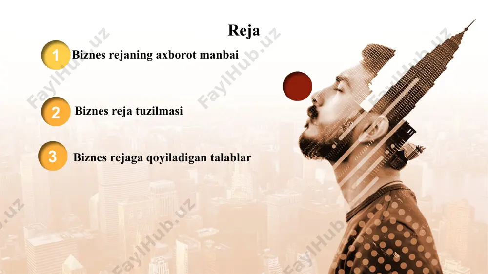 sh: ishlab chiqarish rejasi: reja turlari xodimlar: boshqarish: 01 02 04 03 tavakkalchilikni baholash va sug’urtalash huquqiy reja: korxona xarajatlari: moliyaviy reja: kichik korxonalar uchun tuziladigan biznes rejalar hajmi va bo’lim jihatidan ancha qisqa bo’ladi: rezyume; biznesning ifodasi; ishlab chiqarish rejasi moliyaviy reja marketing rejasi; rejada tijorat maqsadi aniq, tushunarli va qisqa ifodalanishi talab etiladi 4. asosiy tovar (xizmat yoki ish); 5. bozor talabi (sotish bozorini baholash); 6. mahsulot iste’molchilari; rezyume: biznes rejaning qisqacha mazmuni. biznesni ifodalash: korxona (firma) ning joylashgan o’rni; faoliyat maqsadi; tarmoq va korxona turi; faoliyat turi 7. tashqi iqtisodiy aloqalarni tashkil etish; 8. bozorga chiqish strategiyasi. marketing va tovar (xizmat) larni sotish rejasi: your text here your text here mavjud va potensial extiyojlar; bozorni tadqiqqilish, mahalliy, regional, milliy, jahon; tovarni iste’molchilarga harakatlantirish usullari; iste’molchilarga sotuvdan keyin xizmat ko’rsatish (servis) va kafolat; baholash; raqobat va raqobatda ustunlik; reklama; mahsulotni sotish: transortirovka, sug’urtalash, bojxona yig’imlari. innovatsiya rejasi: ishlab …