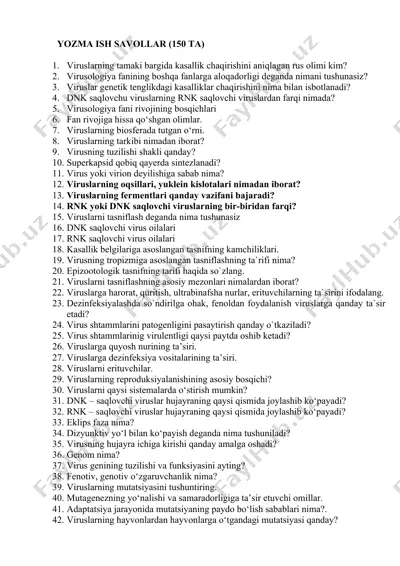 virusologiya fanidan savollar — DOCX