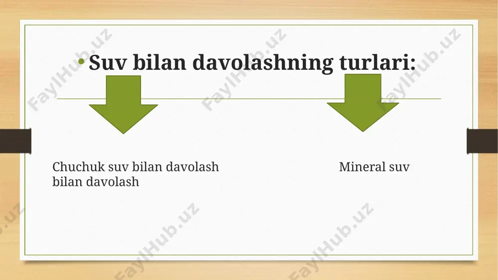 ni nam qatlam bilan o'rashda va uning ustiga adyol bilan tananing issiqlik uzatish shartlari o'zgaradi. jarayon davomida bemorning termoregulyatsiyasida o'zgarishlar yuz beradi. yalang'och bemorni umumiy nam o'ralgan holda, orqa tomondan (qo'llar boshning orqasida qoldirilishi kerak), mato bilan qoplangan va 25-30s haroratiga suv bilan namlangan va tagiga jun va oddiy choyshab-klyonka yozilgan kushetkaga joylashtiriladi. keyin u nam choyshabga o'raladi, uning chekkalaridan tananing old yuzasi qoplanadi va qo'ltiq ostidan o'tkazadi. shundan so'ng, bemor qo'llarini tepaga cho'zadi va choyshabni ikkinchi yarmi qo'l bilan qoplanadi. oyoqlari orasida ikkala qatlam chuqur qatlam bilan qoplanadi. pastki uchi oyoqlari ostiga o'ralgan. bemorning choyshablari adyol bilan o'ralgan, bo'yin oldida quruq sochiq bilan qoplangan, peshonasiga sovuq kompressiya qo'llaniladi. jarayondan so'ng bemor yaxshilab yuvinadi. hayajonli va antipiretik ta'sir uchun muolajaning davomiyligi 10-15 min; gipertenziya kasallikning dastlabki bosqichlarida – 30-40 min bo'lgan giperstenik nevrasteniya shaklida, uyqusizlik bilan tinchlantiruvchi ta'sir uchun; metabolik kasalliklar va detoksifikatsiya uchun – 50-60 min yoki undan ko'p. …