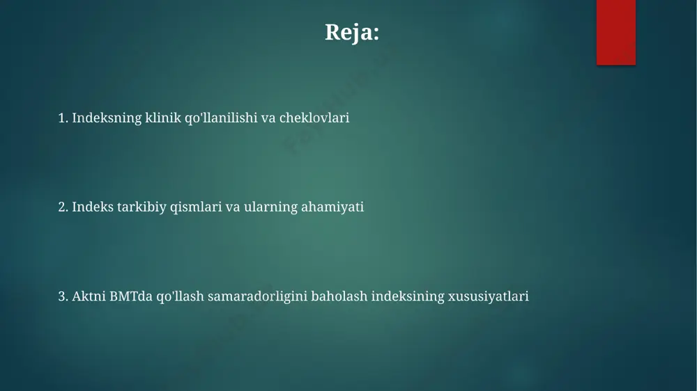 keng tarqalgan usullaridan biri bu fosfo-akt (ser473 yoki thr308) darajasini o'lchash uchun western blot tahlili bo'lib, u aktning faol holatini aniqlashga imkon beradi. indeksning cheklashlari va kamchiliklari indekslashda, masalan, akt faolligini 5 ta turli usul bilan o'lchash natijalarining o'rtacha qiymatini hisoblash, individual o'zgarishlarni hisobga olmaslikka olib kelishi mumkin. ba'zi indekslar akt ifodasining faqat bir jihatini (masalan, faqat fosforillanish darajasini) baholashi mumkin, bu esa umumiy samaradorlikni to'liq aks ettirmaydi, shuning uchun kamida 3 ta parametrni o'z ichiga olgan indekslar afzalroqdir. akt samaradorligini baholashda ishlatiladigan indekslarning 20% dan ortig'i aniqlash usullarining standartlashtirilmaganligi sababli yuqori xatolikka ega. akt ning bmt da samaradorligini baholash indeksining xususiyatlari samarali indeks, turli xil bmt protokollarini va akt inhibitörlerinin dozalarini taqqoslash imkonini beradigan, standartizatsiya qilingan va takrorlanuvchan usullarni qo'llashi lozim. indeks, akt inhibisyonining bmtdagi ta'sirini aniqlash uchun, masalan, fosforillangan akt (pakt) darajasini o'lchash orqali, molekulyar darajadagi o'zgarishlarni hisobga olishi zarur. akt ning bmt samaradorligini baholash indeksi, bemorlarning 5 …