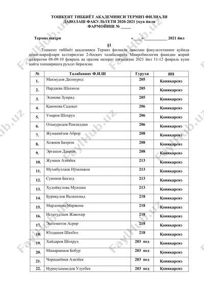 mikrobiologiya fanidan joriy nazorat — DOC