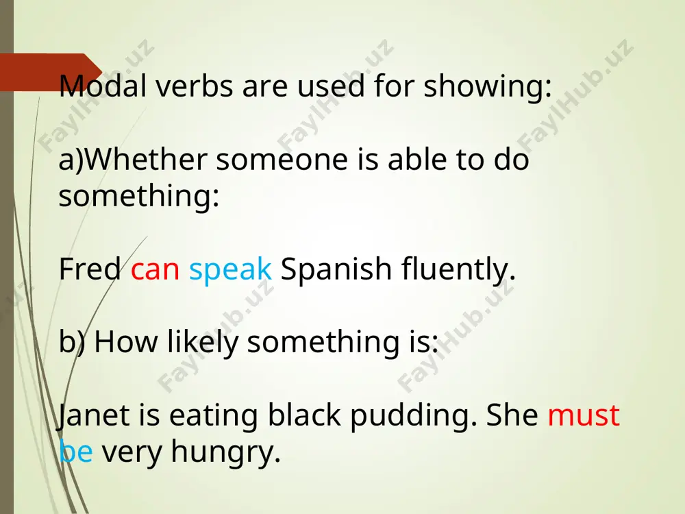 just not sure. he ___ make his mind up. put the right modal verbs into these sentences: 1. he swims really well. he must practise a lot. 2. it was so dark i couldn’t see the path. 3. he’s brilliant. he can even juggle with his eyes closed! 4. if she keeps practising, she might just make the team. 5. he is just not sure. he can’t make his mind up. 6. you ___ spread gossip. 7. ___ i sit here? 8. jill has ten hedgehogs. they ___ cost a bomb to feed. 9. sadly i ____ sing for toffee. 10. i tried to eat it, but i _____. 6. you mustn’t spread gossip. 7. may i sit here? 8. jill has ten hedgehogs. they must cost a bomb to feed. 9. sadly i can’t sing for toffee. 10. i tried to eat it, but i couldn’t.