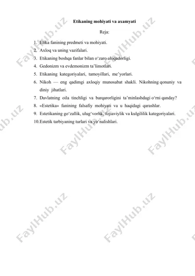 etikaning mohiyati va axamyati — DOCX