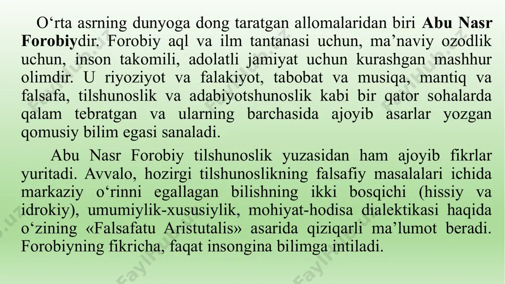 arab tilshunosligining rivojida arablardan tashqari boshqa xalqlar olimlarining hissasi katta ekanligi yuqorida bayon qilindi. ana shunday olimlardan yana biri xorazmlik mahmud zamaxshariydir. xorazm jahon fani va madaniyatiga bir qancha allomalarni etkazib berdi. muhammad muso al-xorazmiy, ibn sino, abu rayhon al-beruniy kabi olimlarning nomi dunyoga mashhurdir. ana shular orasida filologiya sohasida katta mavqega ega bo‘lgan mahmud zamaxshariyning alohida o‘rni bor. az-zamaxshariyning otasi o‘z davrining ilmli kishilaridan bo‘lib, qur’oni karimni yoddan bilgan. masjidda imomlik qilgan. onasi ham savodli, oqila, fozila ayollardan bo‘lgan. mahmud zamaxshariy arab tili grammatikasiga doir «al-mufassal» nomi bilan mashhur bo`lgan «al-mufassal fi san’at il-iprob» («fleksiya san’ati haqida mufassal kitob»), «al-muhojat bil-masoil an-naxviya av al-axajiy an-nahviya» («grammatik masalalarga oid jumboqlar»), «al-unmuzaj fi-n-nahvi» («grammatik namunalar haqida»), «samiym ul-arabiya» («arab tilining negizi»), «al-mufrad va-l-muallif fi-n-naqvi» («grammatikada birlik va ko`plik»), «al-mufrad va-l murakkab fi-l-arabiya» («arab tilida birlik va ko`plik»), «al-amaliy fin-nahvi» («grammatik qoidalarda orfografiya»), «diyvon ut-tamoyil» («assimilyatsiya haqida devon») kabi qator asarlar yaratdi. …