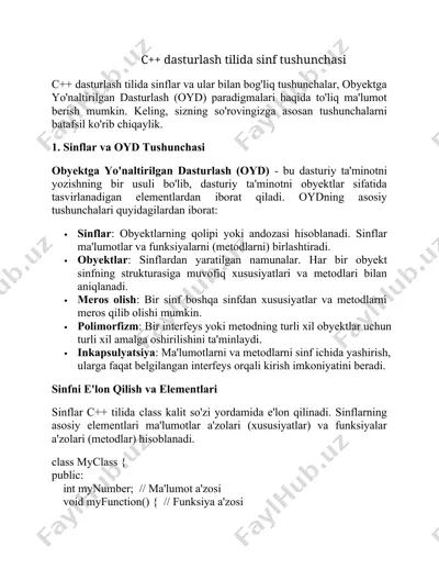 c++ dasturlash tilida sinf tushunchasi — DOCX