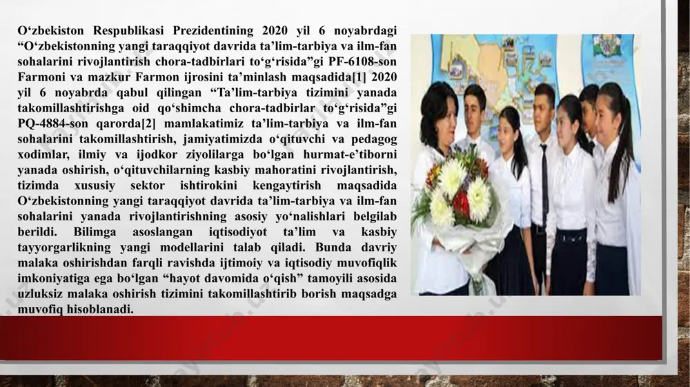 a yangilik, o‘zgarishlar olib kirish jarayoni va faoliyati” bo‘lib, “innovatsion texnologiya - pedagogik taraqqiyotni ta'minlashga qaratilgan tashkiliy faollik jarayonidir”[9]. jadal zamonaviy rivojlanish sharoitlarida jamiyat, madaniyat va ta'limning innovatsion pedagogik faoliyatning, aniqrog‘i innovatsion texnologiyalarning zarurligi qator omillar bilan belgilanadi: - ta’lim tizimidagi tub o‘zgarishlarni taqazo etuvchi ijtimoiy-iqtisodiy o‘zgarishlar, ta’lim tizimida yangilanishlar, turli o‘quv muassasalarida o‘quv-tarbiya jarayonini tashkil etishda metodika va texnologiyalardan foydalanishning zarurligi. pedagoglar faoliyatining innovatsion yo‘naltirilganligi ta’lim siyosatining yangilanish vositasi sifatida namoyon bo‘ladi; - ta’lim mazmunida o‘quv fanlari miqdori va tarkibidagi o‘zgarishlar orqali insonparvarlik g‘oyalarining kuchayishi; ta’lim va tarbiya tizimida muntazam tashkiliy yangiliklarni taqozo qiluvchi yangi o‘quv predmetlarini kiritish orqali. bunday vaziyatda o‘qituvchilar orasida pedagogik bilim va mavqeyi oshadi, pedagoglarning kasbiy mahorati sezilarli ravishda ortadi. 1.2 pedagogik madaniyatning tarbiyaviy vazifasi. “o‘qituvchi faqat o‘z tarbiyasi va ta'limi ustida ishlasagina, haqiqatda ta'lim va tarbiya berishga qodir”. a. disterveg. zamonaviy ta’lim jarayonida bolaning shaxsiy o‘sishini rivojlantirish uchun shart-sharoitlarni ta'minlash masalasi birinchi o‘ringa chiqadi. …