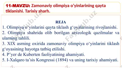 zamonaviy olimpiya o‘yinlarining qayta tiklanishi — PPTX