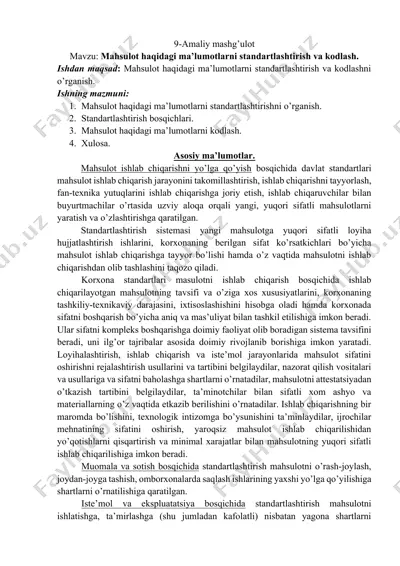 mahsulot haqidagi ma’lumotlarni standartlashtirish va kodlash — DOCX