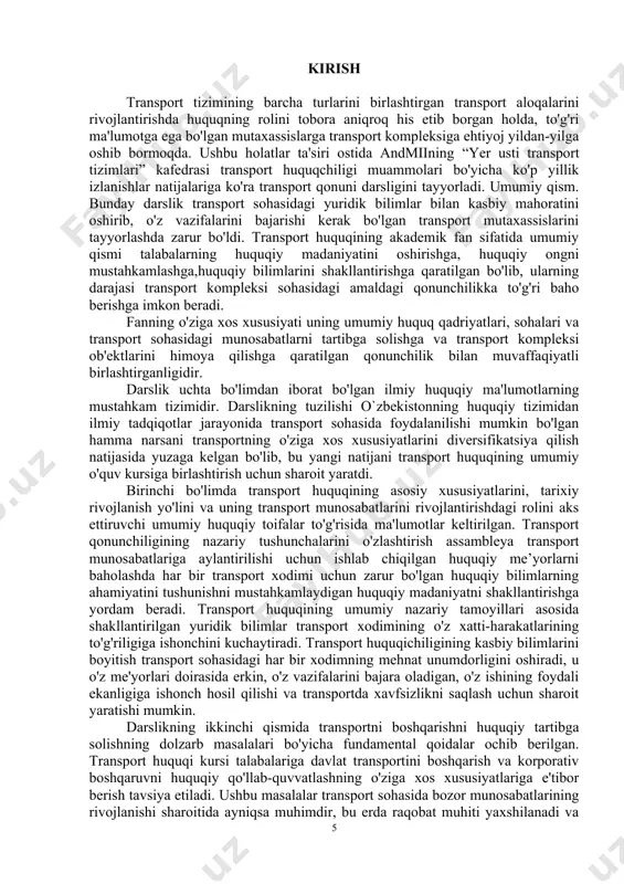 shqarish va korporativ boshqaruvni huquqiy qo'llab-quvvatlashning o'ziga xos xususiyatlariga e'tibor berish tavsiya etiladi. ushbu masalalar transport sohasida bozor munosabatlarining rivojlanishi sharoitida ayniqsa muhimdir, bu erda raqobat muhiti yaxshilanadi va biznesni rivojlantirish jarayoni qonun ta'sirida bo'ladi. transport huquqichiligining transport xavfsizligi muammolarini hal qilish bilan chambarchas bog'liqligiga e'tibor qaratiladi. transport huquqichiligini puxta bilmagan transport xodimlari o'zlarining transport xavfsizligi kafolatlanadigan tartibni ta'minlovchi huquqiy vositalardan to'liq va har tomonlama foydalanish imkoniyatidan mahrum bo'ladilar. transportning xavfsizligini ta'minlashda transport huquqining o'ziga xos xususiyatlari bilan yaqin aloqada ko'rish mumkin. bo'lim transportda mehnat munosabatlarining o'ziga xos xususiyati aniq ko'rsatib beradi, bu esa ayrim toifadagi ishchilarning transportda muayyan turdagi ishlarni bajarishda faoliyatini huquqiy tartibga solish xususiyatlarini ochib berish zaruriyatini keltirib chiqaradi. darslikning uchinchi qismida mamlakatning iqtisodiyoti, madaniyati va mudofaasi rivojlanishining ajralmas qismi bo'lib xizmat qilganda, shartnoma huquqining asosiy qoidalari va undan transportning asosiy vazifalarini amalga oshirishda foydalanish xususiyatlari ko'rsatilgan. asosiy nazariy huquqiy g'oyalar, huquqiy tushunchalar asosida tuzilgan transport huquqi …