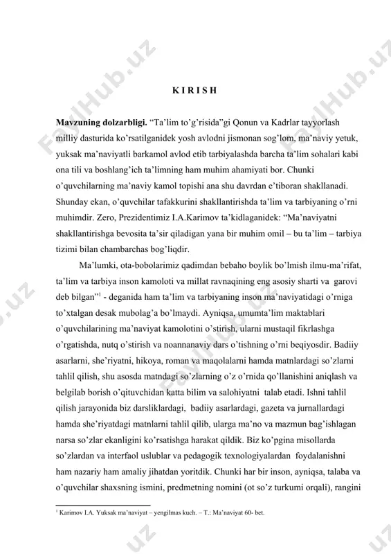 g’ishlagan narsa so’zlar ekanligini ko’rsatishga harakat qildik. biz ko’pgina misollarda so’zlardan va interfaol uslublar va pedagogik texnologiyalardan foydalanishni ham nazariy ham amaliy jihatdan yoritdik. chunki har bir inson, ayniqsa, talaba va o’quvchilar shaxsning ismini, predmetning nomini (ot so’z turkumi orqali), rangini va sifatini (sifat so’z turkumi), sonini va sanog’ini (son so’z turkumi orqali), harakarini va holatini (fe’l so’z turkumi orqali) aniqlaydi. shuningdek, gapda ravish, olmosh hamda yordamchi so’z turkumlarining o’z va muhim o’rni bor. bular esa nutq o’stirishda bevosita ishtirok etadi. bu esa ishimizning dolzarbligini belgilaydi. [1: karimov i.a. yuksak ma’naviyat – yengilmas kuch. – t.: ma’naviyat 60- bet. ] ishning maqsad va vazifalari. leksikologiya so’zlarni o’rganuvchi alohida bo’limdir. so’zlar va ularning ma’nolari imlo va izohli lo’g’atlarda aks etadi. so’zlarni yaxshi bilgan o’quvchi o’z nutqida undan keng va samarali foydalanadi. morfologiya so’zlarning grammatik ma’nolarini ifodalovchi grammatik shakllarni o’rganuvchi bo’limdir. morfologiya atamasi grekcha morfe (shakl) va logos (so’z, fan) so’zlaridan paydo …