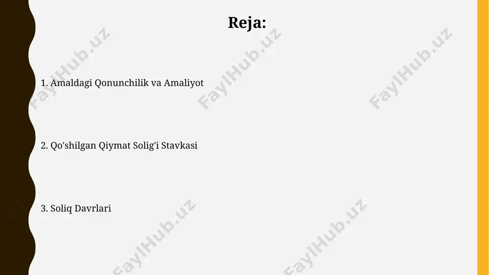 chorakda, ya'ni 3 oyda bir marta bo'lib, 25-kunigacha soliq organlariga topshirilishi kerak, bu esa davlat byudjeti daromadlarining barqarorligini ta'minlaydi. qqsning imtiyozli stavkasi, masalan, 10%, qishloq xo'jaligi mahsulotlari va ba'zi ijtimoiy ahamiyatga ega bo'lgan tovarlar uchun qo'llaniladi, bu esa 2022-yilga nisbatan inflyatsiyani pasaytirishga yordam berdi. qo'shilgan qiymat soliq stavkasi surxondaryo viloyatida faoliyat yuritadigan kichik biznes sub'yektlari uchun soddalashtirilgan qqs to'lash tartibi mavjud bo'lib, ular yillik aylanmasi 1 milliard so'mdan kam bo'lganda, qqs to'lashdan ozod qilinishi mumkin. qo'shilgan qiymat solig'i (qqs) stavkasi o'zbekistonda 2023-yil holatiga ko'ra asosan 15% ni tashkil etadi, ayrim tovar va xizmatlar uchun esa 0% yoki imtiyozli stavkalar qo'llaniladi. soliq tekshiruvi va jazo choralari солиқ текширувлари давомида 2023 йилда тошкент шаҳридаги корхоналарнинг 15% дан ортиғи ҳисоботдаги ноаниқликлар учун жаримага тортилган. қорақалпоғистон республикасида 2022 йилда ўтказилган солиқ аудити натижасида 5 миллион сўмдан ортиқ солиқ қарздорлиги аниқланган 300 дан ортиқ корхона аниқланди. soliq hisobotini topshirish muddatlari самарқанд вилоятидаги солиқ тўловчилар ққс …