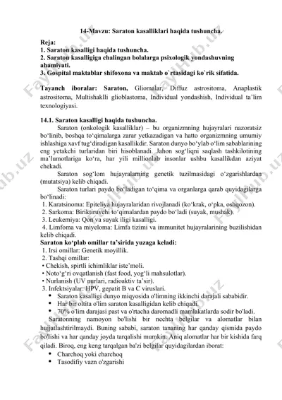 saraton kasalliklari haqida tushuncha — DOCX