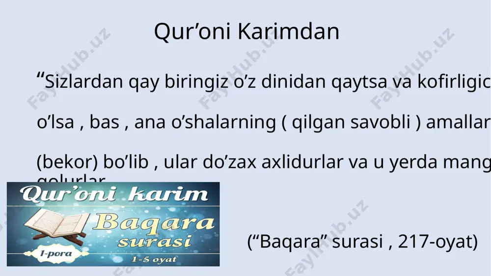xir akam tirikku, shukur qilmaysizmi? kampir uning gapini cho’rt kesti:-u yo’q endi! kampir so’zini oxi- riga yetkazolmay,yonboshiga bexush yiqildi,qumri onasini ko’ta- rib, ko’rpachaga yotqizdi. eshik taqillab, hovliga mahalla masjidi- ning imom-xatibi bilan mutavaliysi kirdi. ular onaxondan suyun- chi olmoqchi ekanliklarini bildirdi. so’nggi nafasini olayotgan kampirga: “-onajon, sizning hajingiz qabul bo’ldi.”- deyishdi. ko’zini arang ochib ,,o’zingga shukur allohim”-deya oldi, xolos. u qiziga bir nima demoqchi bo’ldi, ammo tili kalimaga kelmadi. qumri shu zahoti, uydan ikkita to’n olib chiqib, ustlariga yopdilar. uni hush-habar biroz tilga kiritdi.ukalarini, singillarini chaqirishni buyurdi. o’lim haq. bu jon degani allohning omonati. undan qochib qutu lib bo’lmaydi. puf etadi-yu, chiqadi ketadi. kampirning hamma bolalari yetib kelishdi. ko’rib hursand bo’ldi. abdumalik o’g’lini otalik o’rnini bajarasan, qumrini o’zini o’rniga qolishini aytdi. abdunabini shu uyda uylantirishini tayinladi. onam go’rida tinch yotsin desanglar, qumrini also yolg’izlatib qo’ymanglar. kampir- ning lablari quruqshadi.qumri piyoladagi suvga paxta botirib og’ziga tomizdi. -shoshib turibman, bolalarim. meni otalaring …