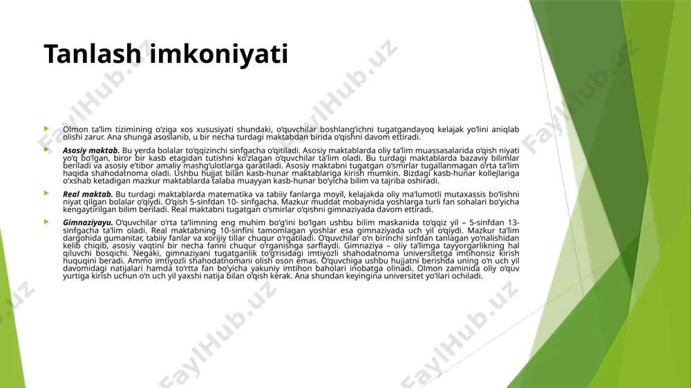 an taʼlim maskanida ayni paytda 45 ming talaba tahsil oladi. kasbiy oliy maktablar yoki institutlar olmon taʼlim tizimining o‘ziga xos bo‘g‘ini sifatida muhandis, iqtisodchi, dizayner, mashinasozlik, ishlab chiqarish, axborot texnologiyalari va sog‘liqni saqlash yo‘nalishlarida mutaxassislar yetkazib beradi. maʼlumotlarga ko‘ra, germaniyaning 370dan ortiq oliy taʼlim muassasalarida 2 millionga yaqin talaba, jumladan, 246 ming xorijlik tahsil olmoqda. olmon yurti chet ellik talabalar soni bo‘yicha dunyoda aqsh va buyuk britaniyadan keyingi o‘rinda turadi. /docprops/thumbnail.jpeg