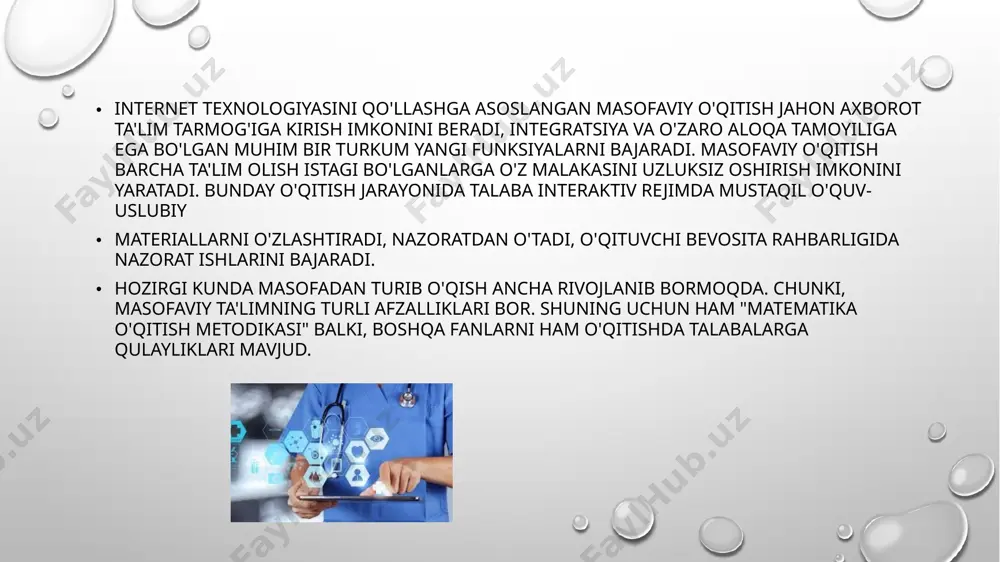 ushbu kurslar dunyoning yetakchi oliy ta’lim muassasalari o‘qituvchilari tomonidan olib boriladi. kurslar yozib olingan video-ma’ruzalar, muhokama forumlari, baholangan va ko‘rib chiqilgan kurs ishlaridan tarkib topgan. shuningdek, har bir kurs so‘ngida kursni tamomlaganingiz to‘g‘risidagi sertifikatga ega bo‘lishingiz mumkin. talaba online test elektron kutubxona audio kitoblaar edu.uz khan academy khan academy notijorat tashkilot bo‘lib, uning maqsadi «hamma uchun va har yerda bepul ta’lim olish imkonini yaratish»dir. khan academy maktabgacha ta’limdan tortib, oliy ta’lim muassasalari talabalari uchun matematika, grammatika, fizika, tarix, maxsus kirish imtihoni (sat) va shu kabi yo‘nalishlarni qamrab olgan yana ko‘plab onlayn kurs materiallarini taklif etadi. khan academy’ning moliyaviy hamkorlari qatorida bill va melinda geyts jamg‘armasi, google, ann va jon doer hamda rid xastings kabilar bor. bilim olish joy vaqt tanlamaydi ! deyarli har kuni internetdan foydalanamiz, kinofilmlar tomosha qilamiz, musiqa tinglaymiz, turli ma’lumotlar qidiramiz. bugungi kunda global tarmoq hayotimizga tobora chuqur kirib kelmoqda. internet haqida qiziqarli ma’lumotlarni e’tiboringizga havola etamiz. …