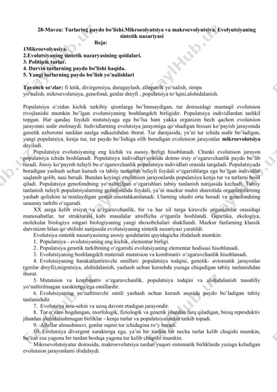 evolyutsiyaning sintetik nazariyasi — DOCX