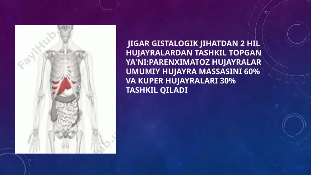qon zardobida bilirubinni aniqlashning idrashik usuli bu ham bilirubinning umumiy miqdorini, ham uning fraksiyalarini aniqlashga imkon beradi. ushbu usulning prinsipi quyidagicha: sulfanil kislotaning natriy nitrit bilan o'zaro ta'siri natijasida diazofenilsulfonil kislota (diazoreaktiv) hosil bo'ladi, bu to'g'ridan-to'g'ri ("konyugatsiyalangan", "bog'langan") bilirubin bilan pushti-binafsha rang beradi. rangning intensivligi to‘g‘ridan-to‘g‘ri bilirubinning kontsentratsiyasini baholash uchun ishlatiladi. qon zardobiga kofein reaktivini qo‘shgandan so‘ng konyugatsiyalanmagan bilirubin („erkin“, „bog‘lanmagan“) ajralgan, eriydigan holatga o‘tadi va diazoreaktiv bilan pushti-binafsha rang beradi. ushbu rangning intensivligi umumiy bilirubinning tarkibini (bog`langan va bog`lanmagan) aniqlaydi. umumiy bilirubin miqdori va bog`langan bilirubinning kontsentratsiyasi o‘rtasidagi farq bilan bog`lanmagan bilirubin miqdori aniqlanad qonda bilirubin miqdorining oshishi quyidagi sabablar bilan bog‘liq bo‘lishi mumkin 1. qizil qon hujayralarining gemolizining oshishi. 2. jigar parenximasining bilirubin ajratish funksiyasini buzilishi. 3. o`t yo‘llaridan o`t suyuqligining ichakka chiqishi buzilishi. 4 bilirubin glyukuronidlarining biosintezini ta‘minlaydigan ferment zvenosining yo‘qolishi. 5. jigardagi konyugatsiyalangan (to‘g‘ridan-to‘g‘ri) bilirubinning o`tga sekretsiyasining buzilishi. giperbilirubinemiyaning konyugatsiyalanmagan turlari (parenximatoz sariqlik) qator kam uchraydigan …