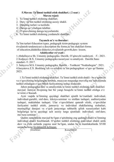 ta'limni tashkil etish shakllari — DOCX