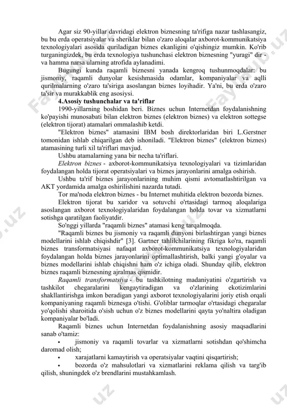 eng yirik elektronika, bolalar uchun mahsulotlar va ko'plab mashhur uy mahsulotlarini sotuvchisi bo'lib, u faol onlayn sotuvlar bilan ishlaydi. 30 dan ortiq mamlakatda 11000 supermarketga egalik qiladi. walmart - bu uy-ro'zg'or buyumlari, turli xil oziq-ovqat mahsulotlari, turli xil uy-ro'zg'or buyumlari va boshqalarni sotadigan global onlayn chakana savdo. 3. ebay.comz (shtab-kvartirasi san-xose, kaliforniya). ebay.com kompaniyasi dunyodagi 30 dan ortiq mamlakatlarda o'z vakolatxonalari (filiallari) bo'lgan eng yirik onlayn kim oshdi savdosini o'tkazmoqda. bu sayyoradagi eng yirik elektron bozor va deyarli hamma narsani sotadi. 3.xitoyda raqamli biznes xitoydagi raqamli biznesning istiqbollari katta, chunki mamlakat dunyodagi eng ko'p internet foydalanuvchisi - taxminan 620 million odam, umumiy aholisi 1,370 milliarddan oshiq. bugungi kunda xitoyning raqamli biznesi savdo-sotiqning boshqa tarmoqlariga qaraganda 3 baravar tezroq o'sib bormoqda va allaqachon sotuvlar umumiy sonining 10 foiziga teng. va xaridorlar sonining ushbu o'sish tendentsiyasi davom etishda davom etib, hali maksimal darajaga yetgani yo'q. eslatib o'tamiz, 2010 yilda xitoylik raqamli biznesdan …