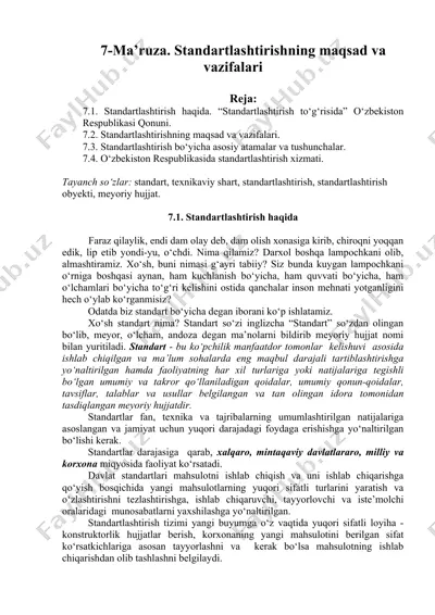 standartlashtirishning maqsad va vazifalari — DOC