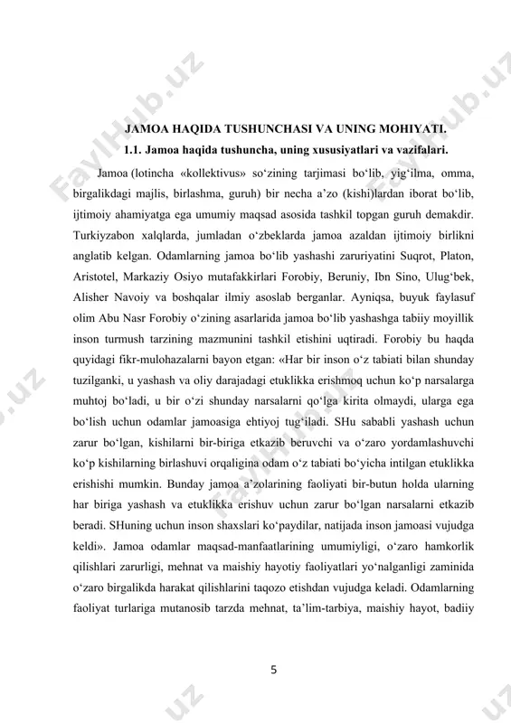 inson jamoasi vujudga keldi». jamoa odamlar maqsad-manfaatlarining umumiyligi, o‘zaro hamkorlik qilishlari zarurligi, mehnat va maishiy hayotiy faoliyatlari yo‘nalganligi zaminida o‘zaro birgalikda harakat qilishlarini taqozo etishdan vujudga keladi. odamlarning faoliyat turlariga mutanosib tarzda mehnat, ta’lim-tarbiya, maishiy hayot, badiiy ijod, harbiy, jismoniy tarbiya, sport, oila kabi doiralarda jamoalar vujudga kelishi va samarali amal qilishi mumkin. zamonaviy talqinda «jamoa» tushunchasi ikki xil ma’noda ishlatiladi. birinchidan, jamoa deganda bir necha kishilarning muayyan maqsad yo‘lida birlashuvidan iborat tashkiliy guruhi tushuniladi (masalan ishlab chiqarish jamoasi, zavod jamoasi, o‘quv yurti jamoasi, xo‘jalik jamosi va hokazo). ikkinchidan, jamoa deganda yuqori darajada uyushtirilgan guruh tushuniladi. chunonchi, o‘quvchilar jamoasi yuqori darajada uyushtirilgan birlashma hisoblanadi. jamoaning rivojlanishi – jamoa hayotining qonunidir. xoʻsh, bolalar jamoasining olgʻa harakat qilib borishiga nima yordam beradi? uning rivojlanishiga nima imkon beradi? bunday kuch istiqboldir. hayot shuni koʻrsatadiki, kishining kelajakka umid va ishonch bilan intilishi, hayotiy istiqbolini yurtimizning taqdiri bilan bogʻlab, mustaqil diyorimizning bugungi jamiyat sharoitida ma’naviy …