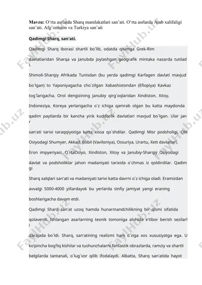 o‘rta asrlarda sharq mamlakatlari san’ati — DOCX