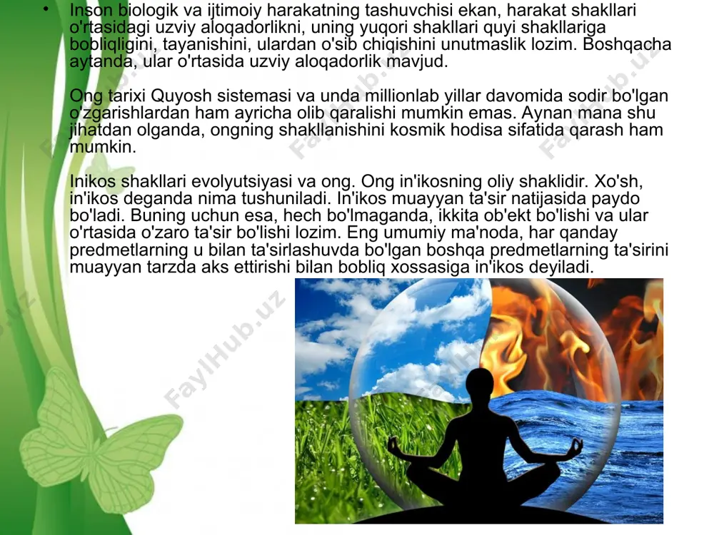 chetda qoladi, degani emas. biz uchun ahamiyatli xarakter kasb etganda, ular ong ostidan ong sferasiga ko'chishi mumkin. free powerpoint templates page * demak, til belgilar tizimi sifatida kelib chiqishidan qat'iy nazar faqat insongagina xos va u ong bilan uzviy bobliqdir. negaki, tilda ong gavdalanadi. til yordamidagina ong kishining o'zi va boshqalar uchun voqelikka aylanadi. tilda ifodalanayotgan ma'no — mazmunning anglanishi insonning umumiy bilim darajasi, qiziqishi, qobiliyati, konkret sharoitdagi kayfiyati kabi omillarga ham bobliq bo'ladi. til fikrlash quroli, muloqot vositasi sifatida doimiy takomillashuv jarayonini boshidan kechirmoqda. ayni paytda insoniyat biz kundalik hayotda qo'llaydigan tabiiy til bilan bir qatorda muloqotning rang — barangligini ta'minlaydigan, fikrni ifodalashga xizmat qiladigan o'ziga xos imo-ishoralar raqs, musiqa «tiliga» ham ega. shunday bo'lsa-da, ular so'zga ko'chgandagina anglashiladi, undagi mazmun tushunarli bo'ladi.