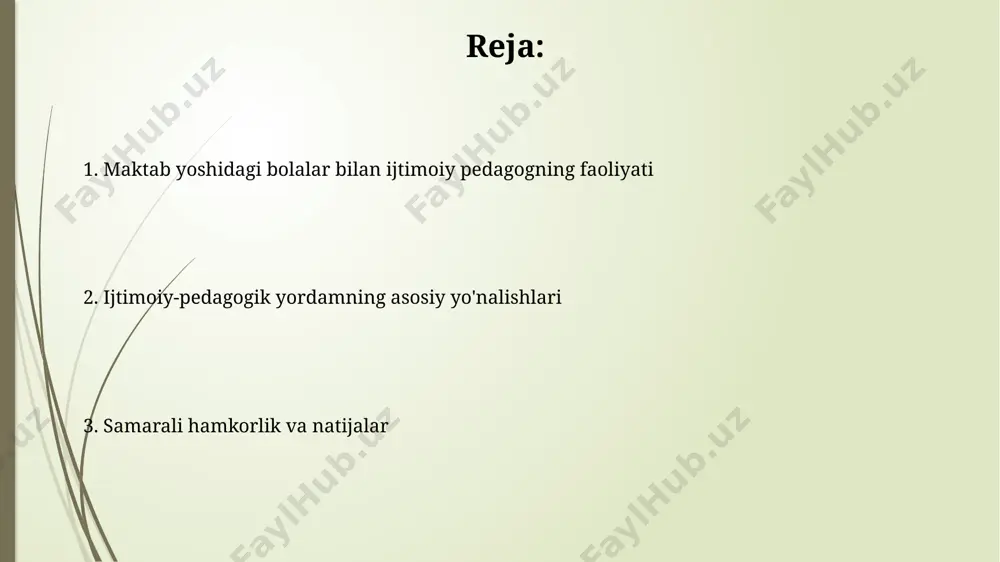 mmolarni hal qilish qobiliyatlarini oshirish. oila bilan hamkorlik oilaviy ta'lim rejasi ishlab chiqishda, ota-onalarning kamida 2 ta kuchli va 1 ta zaif tomonlarini aniqlash orqali, bolaning o'rganish jarayonini yaxshilashga qaratilgan individual yondashuvni qo'llash muhim. oila bilan o'zaro munosabatlarni mustahkamlash uchun “ochiq eshik” siyosatini qo'llash va telefon orqali kamida haftasiga 1 marta axborot almashish, muammolarni tezkor hal qilishga yordam beradi. bolalar jamoasi bilan ishlash jamoaviy loyihalarni amalga oshirishda 10-15 nafar bolani birlashtirib, ularning hamkorlik qilish, mas’uliyatni baham ko‘rish va muloqot ko‘nikmalarini rivojlantirishga qaratilgan faoliyatlarni tashkil etish. bolalar jamoasida 5-7 yoshli bolalar bilan o‘yin terapiyasi seanslarini o‘tkazish, ularning ijtimoiy-emotsional rivojlanishini kuzatish va individual yondashuvlarni qo‘llash orqali muammolarni bartaraf etishga qaratilgan. ijtimoiy moslashuvni ta’minlash ijtimoiy moslashuvni ta’minlashda 10-15 yoshli o‘quvchilarning o‘z tengdoshlari bilan muloqot ko‘nikmalarini rivojlantirishga qaratilgan 5 tadan ortiq amaliy mashg‘ulotlar o‘tkazish samarali hisoblanadi. ijtimoiy qo‘llab-quvvatlash guruhlari orqali, kamida 3 ta turli ijtimoiy muhitda (maktab, oila, jamoa) bolalarning ijtimoiy munosabatlarini kuchaytirishga yordam …