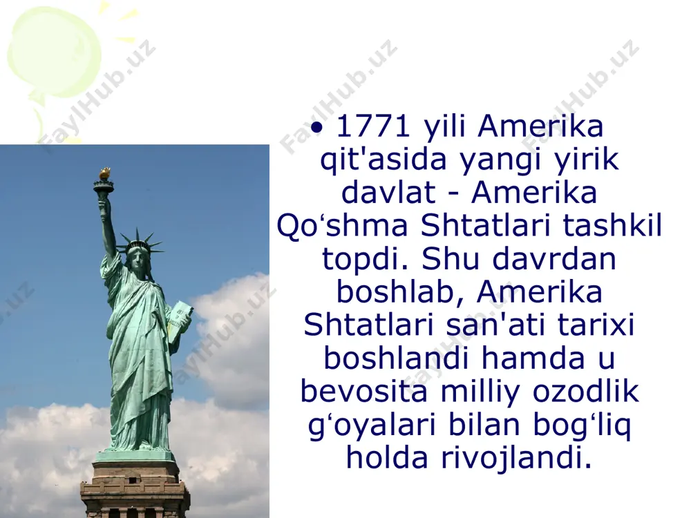 ziga qarab ishlangan portretlarida hayotiy aniqlik birmuncha romantik ko‘tarinkilik bilan qo‘shilib ketadi. rassom mayda detallarni ishlashdan zerikmagan holda, obraz xarakterini yaxlit ko‘rsatishga, uning o‘ziga xos individual xususiyatlarini ochishga harakat qiladi. amerika san'ati taraqqiyotining keyingi bosqichi xix asr 60-90 yillariga to‘g‘ri kelib, bu bevosita uinslou xommer (1836-1910), tomas ikins (1844-1916), jeyms ebbot mak-neyl uistler(1834-1903) nomi bilan bog‘liqdir. xommer yirik realist rassom bo‘lgan. u dastlab litografda, so‘ng milliy badiiy akademiyaning kechki maktabida tasviriyot asoslarini egallagan. 1861-1865 yillardagi fuqarolar urushi yillarida harbiy rassom sifatida haftalik matbuotda o‘z chizgilari bilan ishtirok etdi. xommerning harbiy operatsiyalarda qatnashishi, voqealarni o‘z ko‘zi bilan ko‘rishi uning dunyoqarashini mustahkamlanishiga yordam berdi. rassom jang voqealariga, jangchilarning dam olish va hordiq chiqarishiga atab qalam suratlar ishladi. rangtasvir asarlarini yaratdi. "asirlar" (1866) uning shunday asarlaridandir. portret san'atida jon singer sarjent (1856-1925) ham samarali ijod qildi. lekin uning asarlarida obrazlar xarakterini birmuncha yuzaki hal etish seziladi. 60-90-yillarda amerika realistik manzara janri taraqqiyoti jorj …