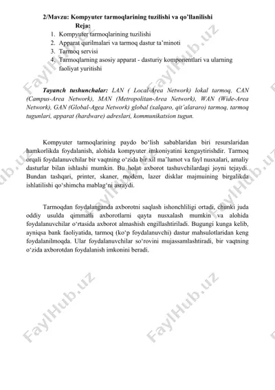 kompyuter tarmoqlarining tuzilishi va qo’llanilishi — DOCX