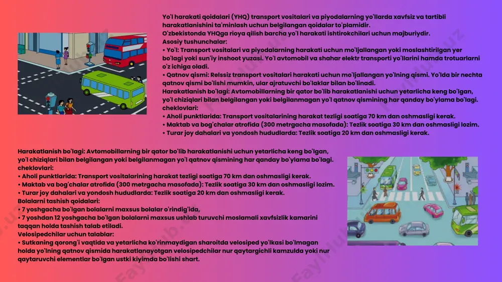aqbul kontentdan himoya qilish uchun maxsus dasturlarni o'rnating. 5. maktab va jamoat joylarida xavfsizlik: • bolalarga notanish odamlardan uzoqroq turishni va shubhali vaziyatlarda qanday harakat qilishni o'rgating. • yo'l harakati qoidalarini o'rgating va piyodalar uchun mo'ljallangan joylardan foydalanishni tushuntiring. 6. zo'ravonlik va bullingdan himoya: • bilan ochiq muloqot qiling, ularning his-tuyg'ularini tinglang va qo'llab-quvvatlang. • agar bola bulling berbullingga duch kelsa, unga yordan derish uchun maktab image1.png image2.png image3.png image4.png image5.png image6.png image7.png /docprops/thumbnail.jpeg