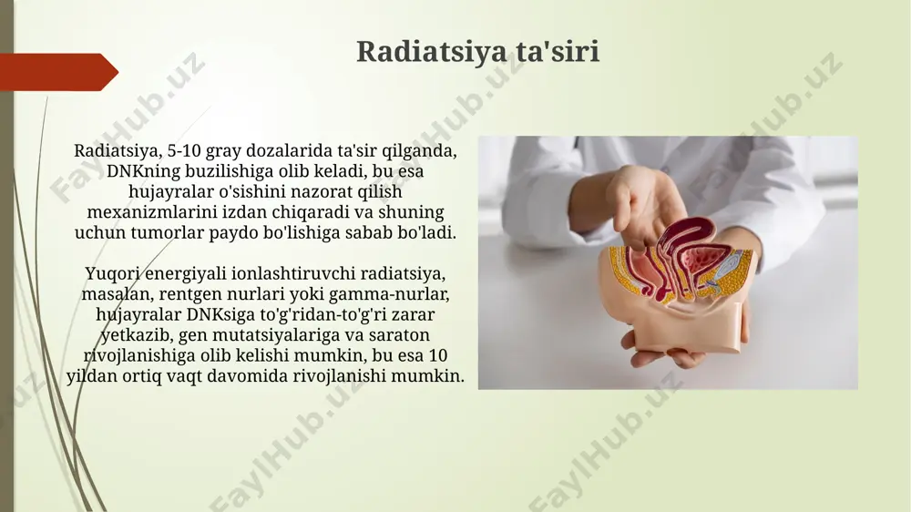 zilishi va regenerativ qobiliyatining pasayishi o'smalar rivojlanishiga moyillikni oshirishi mumkin. atrofiya zonasida kanserogenlarning to'planishi, masalan, sigareta tutuni tarkibidagi benz(a)piren kabi, dnk shikastlanishiga va o'smaning paydo bo'lishiga olib kelishi mumkin. jismoniy faoliyatning yetishmasligi kam harakatlilik insulin qarshiligini oshirib, yallig'lanish jarayonlarini kuchaytiradi, bu esa saraton hujayralarining o'sishi va tarqalishiga olib kelishi mumkin. jismoniy faoliyatning yetishmasligi semirish xavfini 2-3 baravar oshiradi, bu esa ba'zi saraton turlari, masalan, ko'krak va yo'g'on ichak saratonining rivojlanishiga hissa qo'shadi. gormonal buzilishlar insulinga qarshilik va 2-toifa diabet kabi metabolik sindrom bilan bog'liq gormonal buzilishlar, ba'zi saraton turlarining, masalan, endometriy saratonining rivojlanish xavfini sezilarli darajada oshiradi. gormonal buzilishlar, ayniqsa, estrogen va progesteron kabi jinsiy gormonlarning yuqori darajasi, ko'krak va bachadon shilliq qavatining saraton xavfini 2-3 baravar oshirishi mumkin. e'tiboringiz uchun rahmat @taqdimot_robot image1.jpg image2.jpg image3.jpg image4.jpg image5.jpg image6.jpg image7.jpg image8.jpg image9.jpg image10.jpg image11.jpg image12.jpg image13.jpg image14.jpg image15.jpg image16.jpg image17.jpg