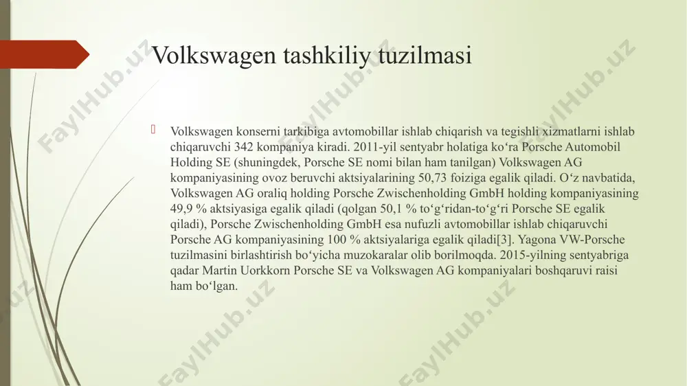 elektr avtomobillari zavodini qurishni rejalashtirayotgani haqida xabar berilgandi. dastlabki maʼlumotlarga koʻra, yangi ishlab chiqarishni qurish uchun 750 million dollar mablagʻ kerak boʻladi volkswagen oʻzining volkswagen type 1 “beetle” modeli uchun 1999-yilda “asrning avtomobili” tanlovida 20-asrning eng nufuzli toʻrtinchi avtomobili deb topildi. u faqat ford model t, bmc mini va citroën ds dan orqada qoldi. volkswagen kompaniyasi 50 yillik yevropa yil avtomobili mukofotining to‘rtta g‘olibini ishlab chiqargan. bular: 1992 – volkswagen golf 2010 – volkswagen polo 2013 – volkswagen golf 2015 – volkswagen passat volkswagen yaqinda ishlab chiqilgan jahon avtomobili mukofotining beshta gʻolibini ishlab chiqardi. 2009 – volkswagen golf 2010 – volkswagen polo 2012 – volkswagen up! 2013 – volkswagen golf 2021 – volkswagen id.4 xulosa dunyo bozorida uzining munosib o’rniga ega volkswagen kompaniyasi bugungi kunda 5-7 kishilik yengil avtomobillar ishlab chiqarish bo’yicha yetakchi o’rinlarda turadi. shuni aytish joizki nemis ishlab chiqaruvchilari odamlarga qulaylik comfort tug’dirish uchun hizmat qilmoqda. bu esa …