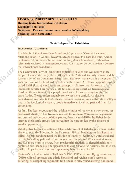lesson 16. independent uzbekistan — DOCX