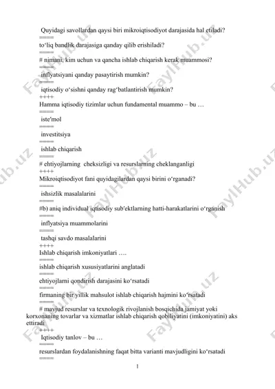 mikroiqtisodiyot savollari va javoblari — DOCX