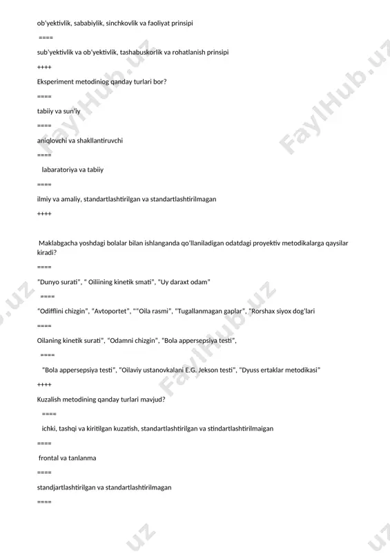 yili, determinizm tamoyili ==== tarixiylik tamoyili, determinizm tamoyili ==== tarixiylik tamoyili, determinizm tamoyili ==== ong va faoliyat birligi tamoyili, determinizm tamoyili ++++ yangi tug’ilgan bolaning boshi gavdasining necha qismini tashkil qiladi ? ==== 1/3 qismini ==== 1/2 qisrnini ==== gavdasi bilan teng qismini ==== 1/4 qismini ++++ chaqaloq bola minutiga necha marta nafas oladi ? ==== 90-100 marta ==== 20-25 marta ==== 50-60 marta ==== 70-80 marta ++++ normal tug’ilgan bolaning o’rtacha vazni qanchaga teng ? ==== 2000-3000 gr ==== 4000-5000 gr ==== 2800-3000gr ==== 2800-3500 gr ++++ chaqaloq bolalar psixikasining rivojlanishi nimalar bilan bog’liq ? ==== analizatorlaming takomillashuvi ==== shartli reflekslarning yuzaga kelishi ==== analizatorlarmng takomillashuvi, mustaqil harakatlarning o’sishi ==== mustaqil harakatlarning o’sishi,ko‘p ovqatlantirish va vitaminlar ichirish ++++ chaqaloqlik davri bu- ==== jismoniy jihatdan juda tez rivojlanish davri, ona suti bilan ovqatlanadigan davr ==== jismoniy jihatdan juda tez rivojlanish davri ==== kam harakat davr va “nutqsiz “davr ==== ona …
