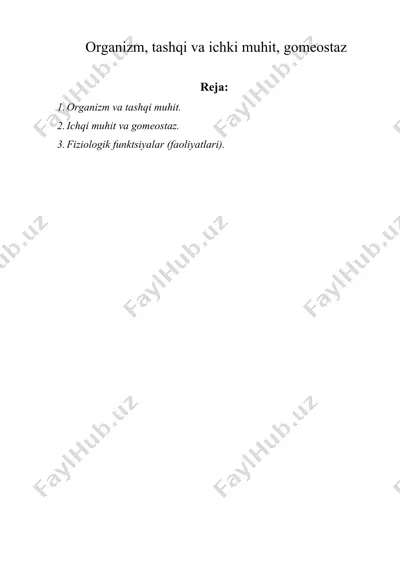 organizm, tashqi va ichki muhit, gomeostaz — DOCX