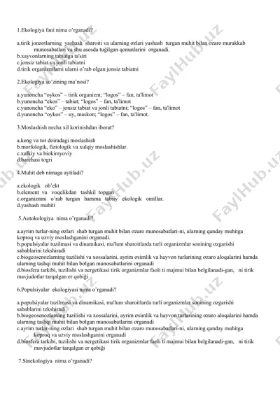ekologiya fanini o'rganish — DOCX